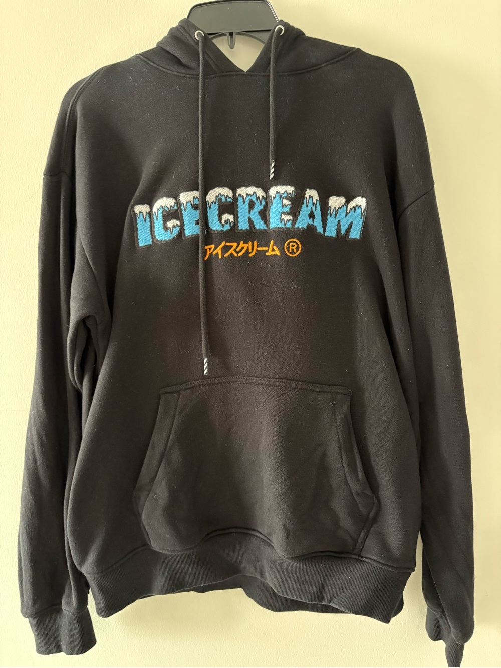 Icecream Black Crewneck Hoodie with Blue and Yellow Graphic